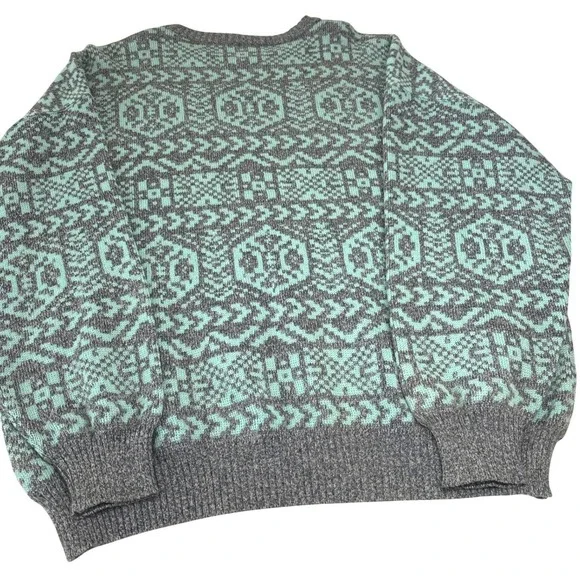 VTG Maser Austria Ski Jacquard Sweater Size 42 Geometric Mint Green Grey - Picture 3 of 9